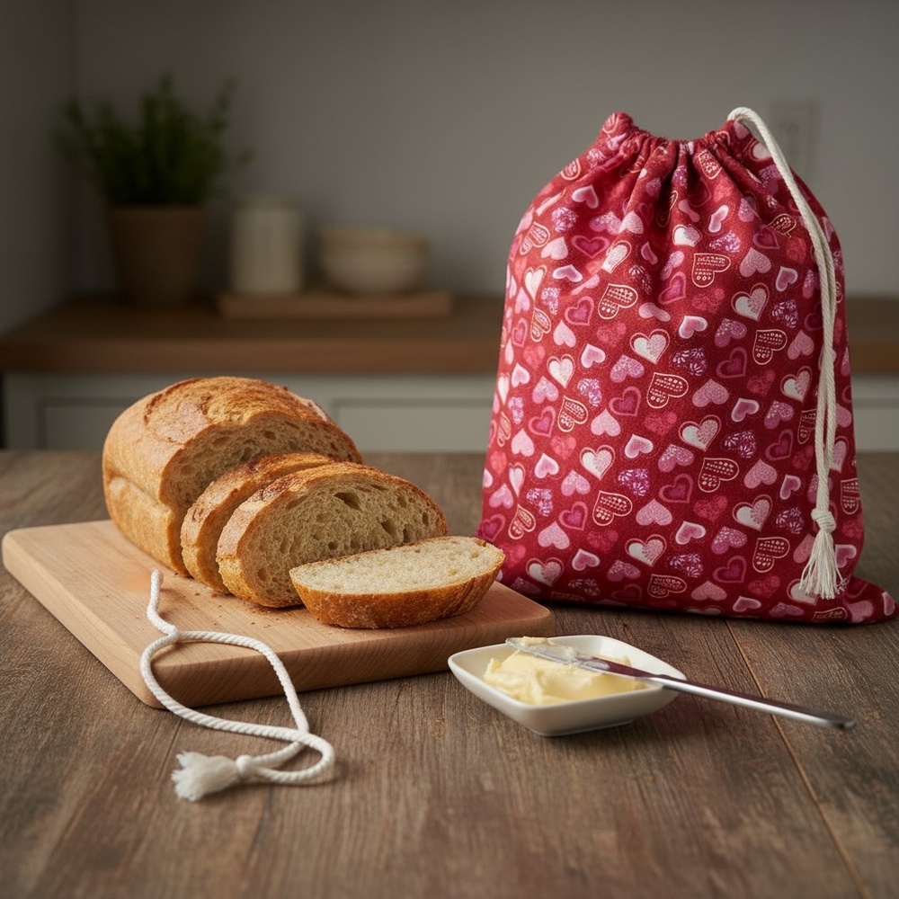 Valentine Red and Pink Heart & White Cotton Bread Bag, Reusable Sourdough Bag